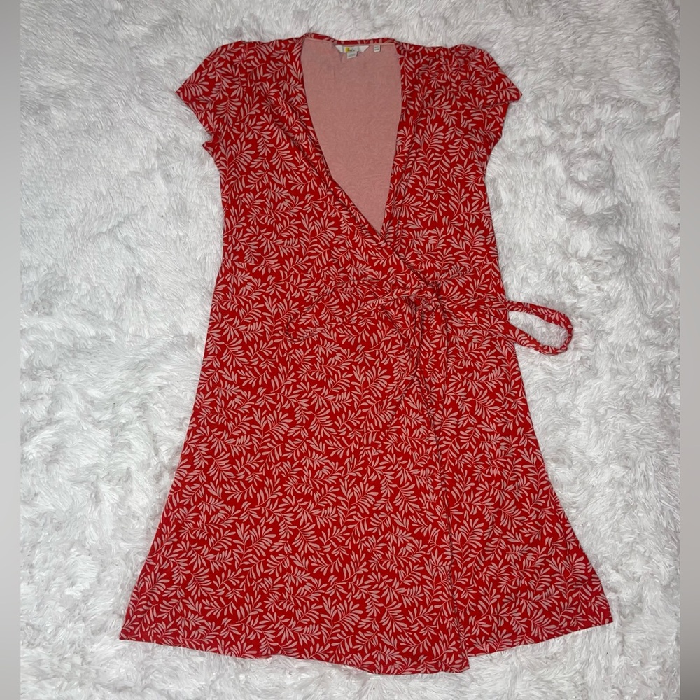 Boden Summer Wrap Stretch Dress Red/Orange Olive Branch Print